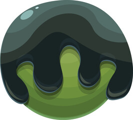 Cartoon illustration of black goo dripping over a green sphere