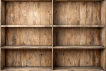 Empty rustic wooden bookshelf with six compartments, perfect for home decor, storage, or organization. Natural wood texture adds warmth.
