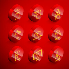 Set line Easter cake, Priest, Church pastor preaching, Christian cross, Pope hat, egg, Holy bible book and on monitor icon. Vector