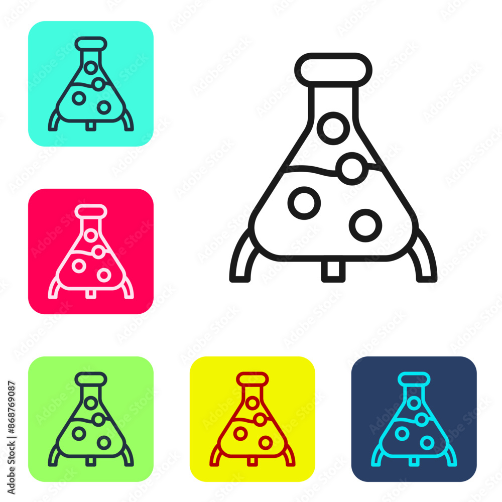 Poster black line test tube and flask chemical laboratory test icon isolated on white background. laborator