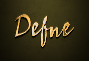 Old gold text effect of Turkish name Defne with 3D glossy style Mockup.