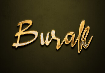 Old gold text effect of Turkish name Burak with 3D glossy style Mockup.