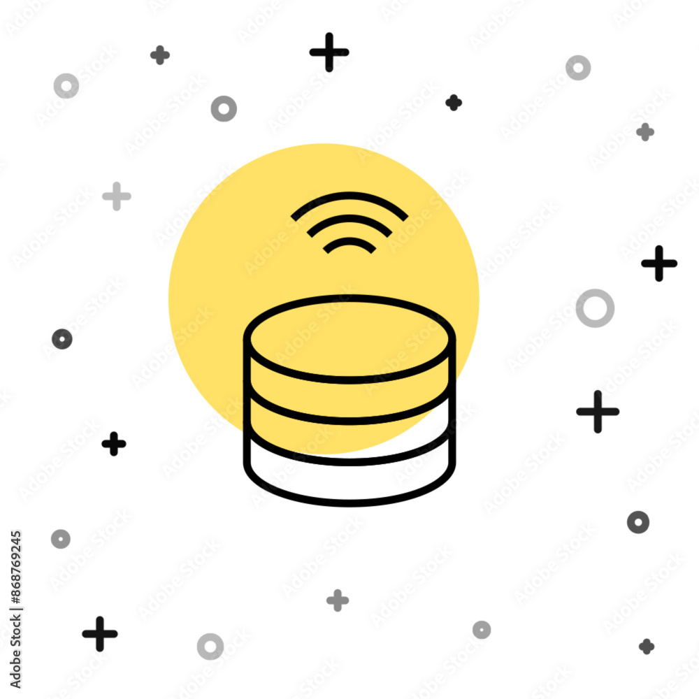 Poster black line smart server, data, web hosting icon isolated on white background. internet of things con