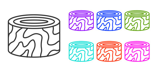 Black line Tree stump icon isolated on white background. Set icons colorful. Vector
