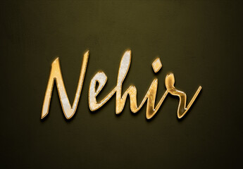 Old gold text effect of Turkish name Nehir with 3D glossy style Mockup.