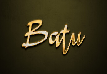 Old gold text effect of Turkish name Batu with 3D glossy style Mockup.