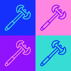 Pop art line Medieval poleaxe icon isolated on color background. Vector