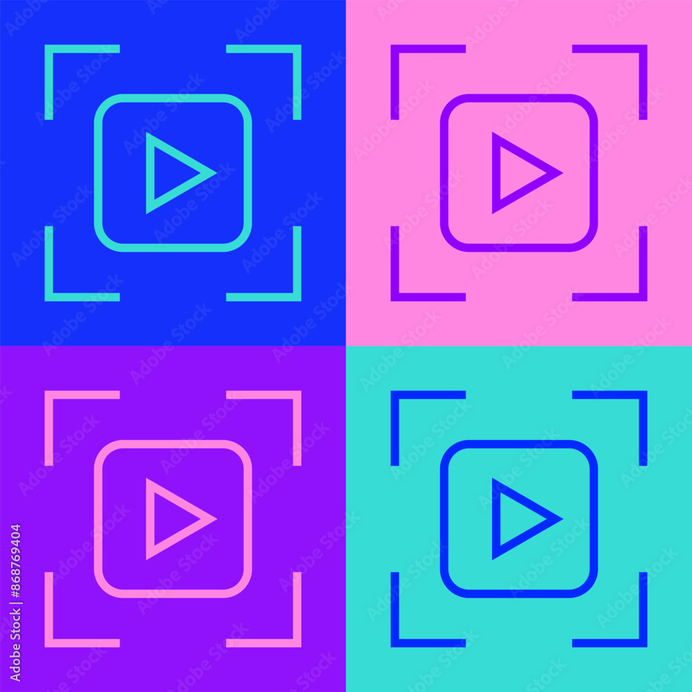 Aufkleber pop art line camera focus frame line icon isolated on color background. vector