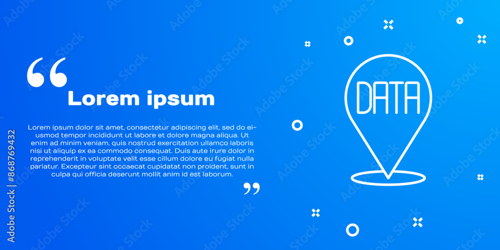 Poster white line data analysis icon isolated on blue background. business data analysis process, statistic