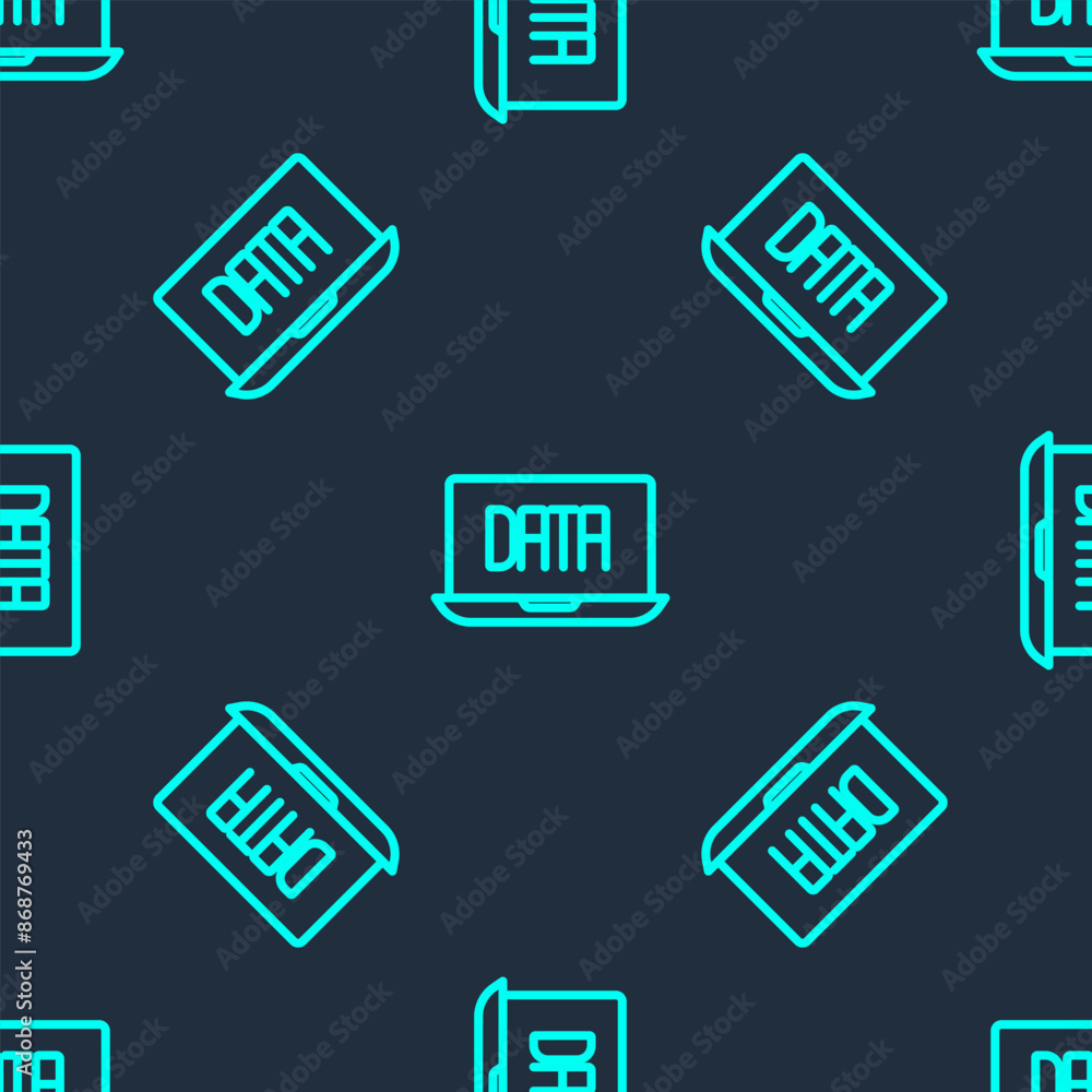 Poster green line data analysis icon isolated seamless pattern on blue background. business data analysis p