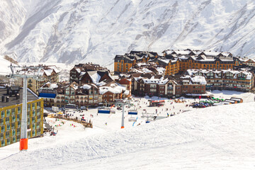 Gudauri ski resort in winter. Caucasus mountains in Georgia