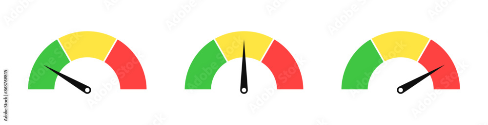 Aufkleber Speedometer icon, tachometer icon. Speed indicator icon set. Rating meter signs performance concept. Dashboard level scale icon. vector illustration