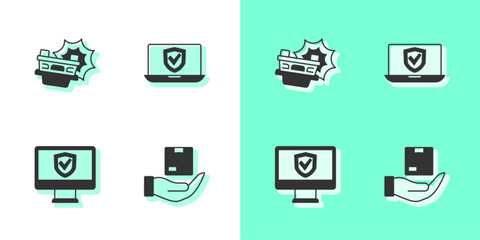 Set Delivery insurance, Car accident, Insurance online and icon. Vector