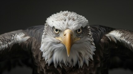 Obraz premium Close-up of a Bald Eagle with outstretched wings in dramatic pose