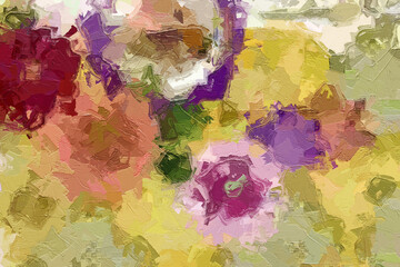 Fototapeta premium The abstract beauty of oil paintings and various flowers, cats, dogs, birds, lotus leaves, lotus flowers, and chrysanthemums