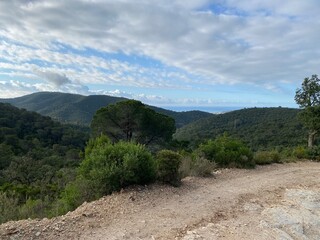 Beautiful coastal landscape from top of a green hill in Costa Brava
