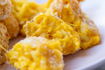 French fries with cheddar and cheese pasta filling