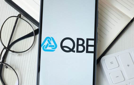 New York, USA - 21 June 2024: QBE Insurance Logo on Phone Screen, Company Icon