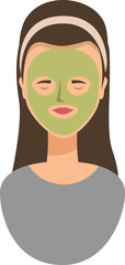Young woman relaxing with a green cosmetic face mask, enjoying a beauty treatment