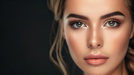 Fototapeta premium Close-up portrait of a woman with glowing skin and intense gaze.