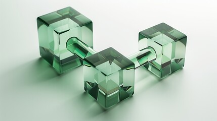 A white background with an isometric view of three transparent green glass cubes.