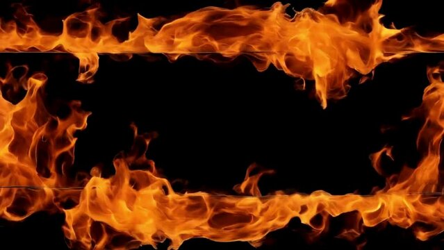 Super slow motion of fire flames frame on black background