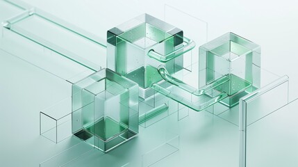 A white background with an isometric view of three transparent green glass cubes.