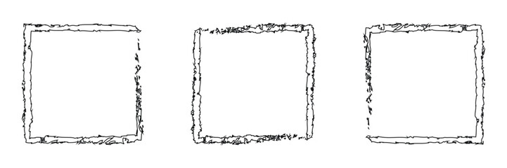 sets Grunge square and rectangle frames. Set of black ink boxes. Collection of rectangle borders and square stamp imprints. Isolated on white background.