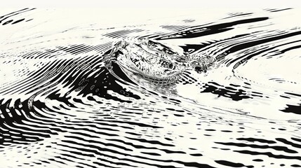  Black and white image of a boat in water with a rising wave beneath it