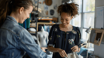 Designer draping fabric on mannequin in contemporary studio