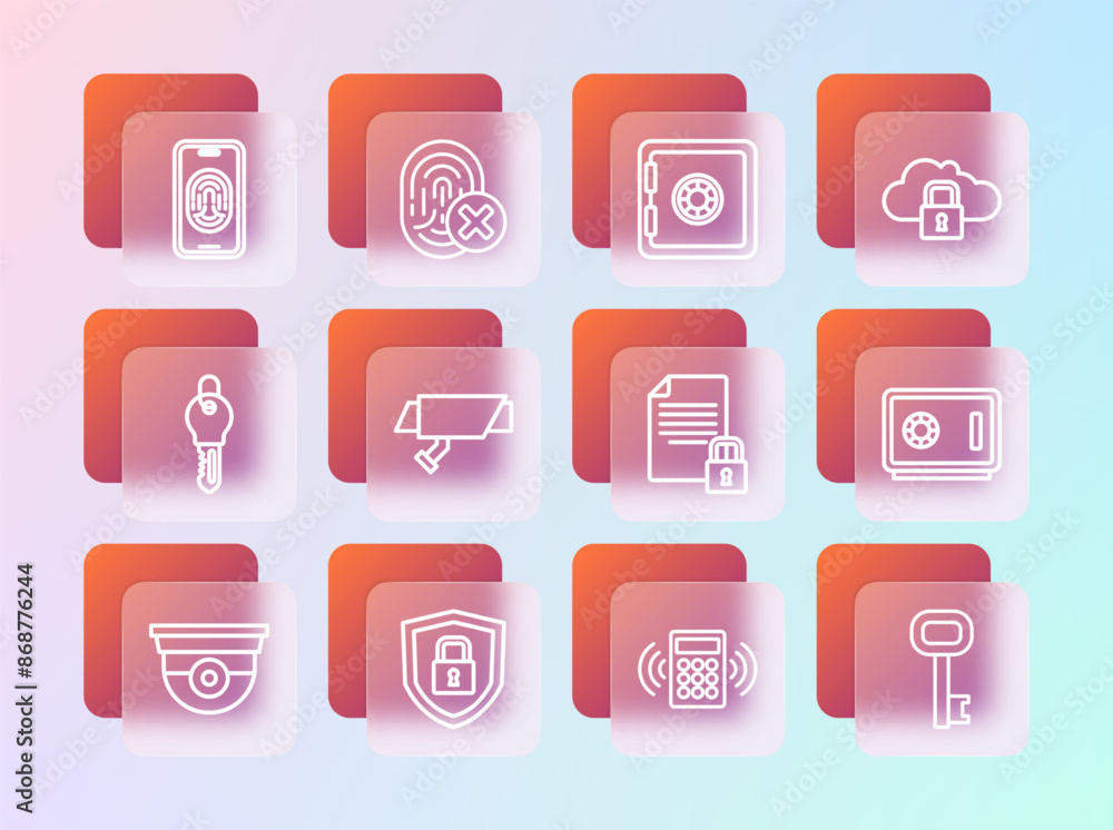 Poster set line cloud computing lock, shield security with, document and, security keypad access panel, cam