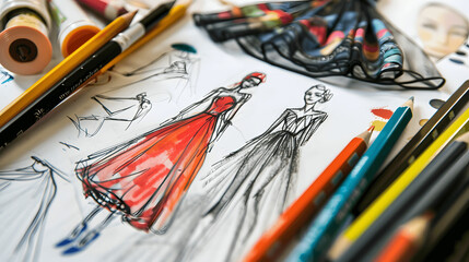 Obraz premium Fashion sketchpad with casual and formal wear sketches