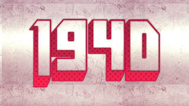 Cute 3d bold outline pink number design of 1940 on white background.