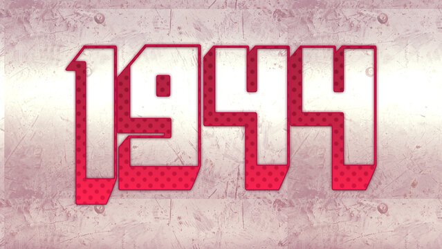 Cute 3d bold outline pink number design of 1944 on white background.