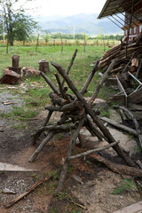 Wooden debris at the yard, boards and plates