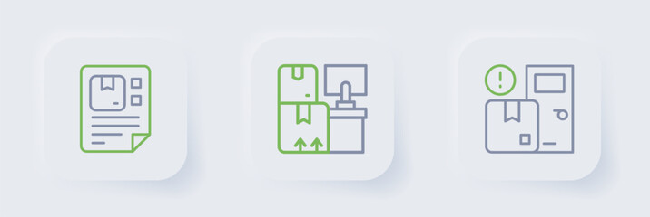 Set line Home delivery services, Warehouse with boxes and Waybill icon. Vector