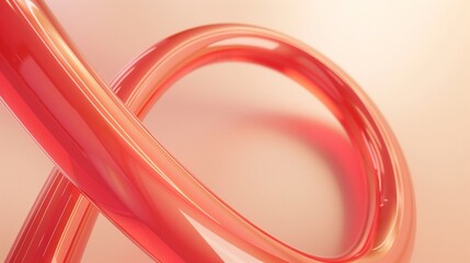 Fototapeta premium A close-up of the red curved tube on an abstract light pink and beige background.