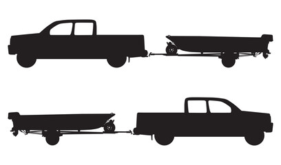 Pickup and Boat Trailer in Silhouette