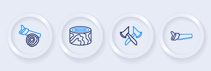 Set line Hand saw, Wooden axe, logs and icon. Vector