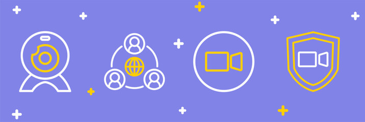 Fototapeta premium Set line Video chat conference, Meeting and Web camera icon. Vector
