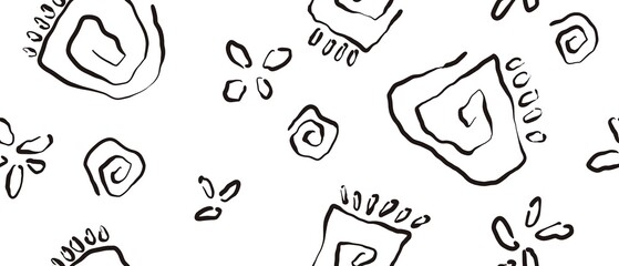 Seamless abstract floral pattern. Black, white. Illustration. Botanical texture. Flowers, meanders. Design for textile fabrics, wrapping paper, background, wallpaper, cover.