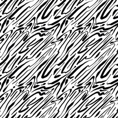 Seamless abstract textured pattern. Texture in black, white. Digital brush strokes. Lines. Illustration. Design for textile fabrics, wrapping paper, background, wallpaper, cover.
