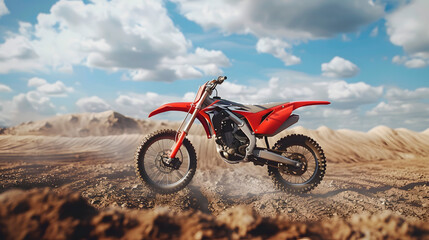 Obraz premium A photorealist motocross course background but zoomed on sky in a way that we can use it for making a mockup for a motocross