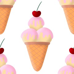 Summer cartoon print seamless ice cream pattern for wrapping paper and fabrics