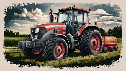 Obraz premium A farm tractor is shown in creative renderings fit for a variety of media in a sublimated clipart and vector style.