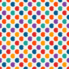 Polka dot paint brush seamless pattern. Freehand grunge design background. Circle motif modern minimal ornament. Trendy handdrawn doodle geometric print. Artistic hand drawn abstract vector wallpaper