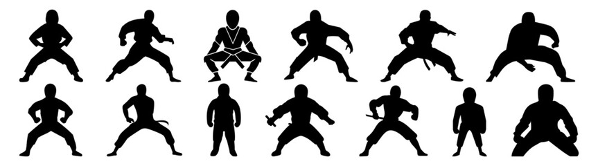 Fighter karate kung fu silhouette set vector design big pack of illustration and icon