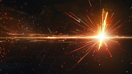 Fototapeta premium Banner background concept of modern industrial technology featuring laser engraving and cutting of heavy metal with light sparks