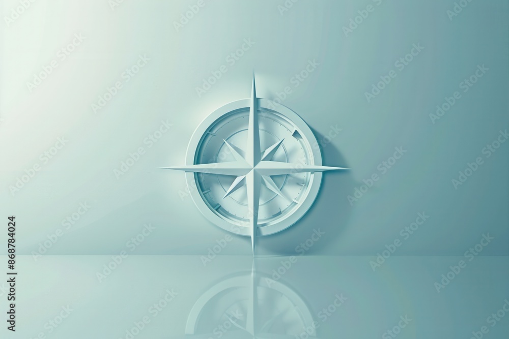 Poster a simple, clean compass illustration with a white design on a blue background, ideal for navigation 