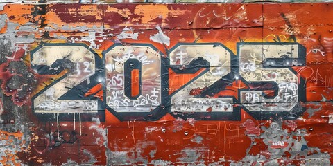 Fototapeta premium 2025 graffiti mural - street art new years concept